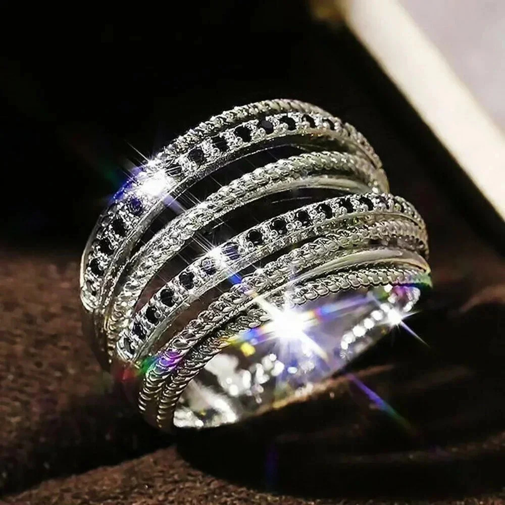 Black Sapphire Diamond Layered Wide Ring Band